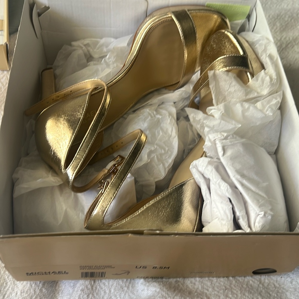 Michael Kors Margot platform, shiny metal faux leather pale gold